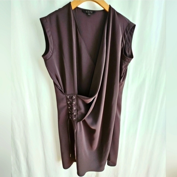 ALLSAINTS AURES Front Lace Mini Dress Olive Green Satin - Picture 3 of 16